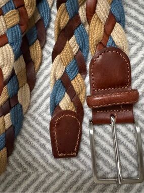 Peter Millar Braided Leather-Trim Men’s Belt in Blue, Tan & Brown